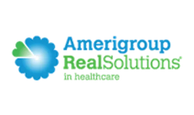 The logo for Amerigroup RealSolutions in healthcare, featuring blue and green text with a circular design element - Newport Dental Bellevue WA The logo for Amerigroup RealSolutions in healthcare, featuring blue and green text with a circular design element - Newport Dental Bellevue WA